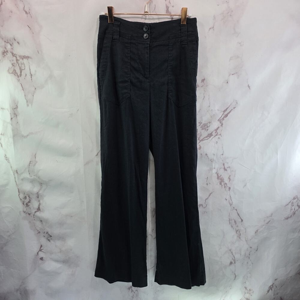 Anthropologie Pants Womens 2 Black High Rise Flare Wide Leg Linen Blend Maeve